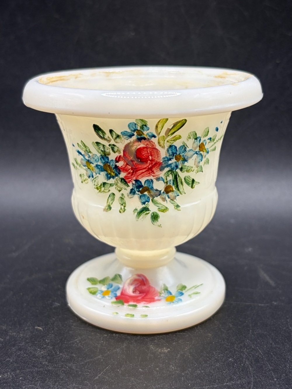 Vintage Hand Painted Floral White Milk Glass Urn Vase Vessel Cottagecore Decor - Picture 1 of 10